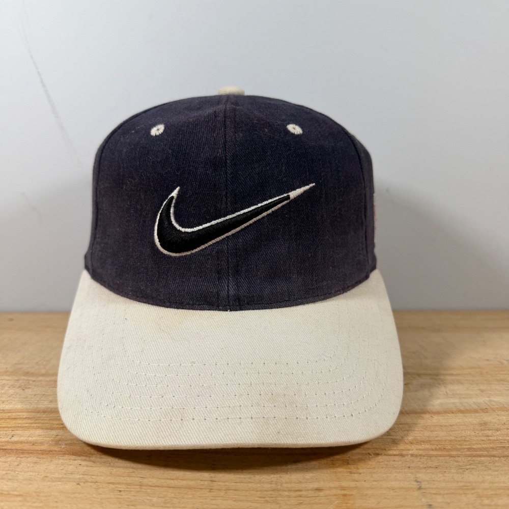 Nike Snapback Hat OSFA Navy 2 Toned Team Nike Sports Swoosh Vintage 90s Cap